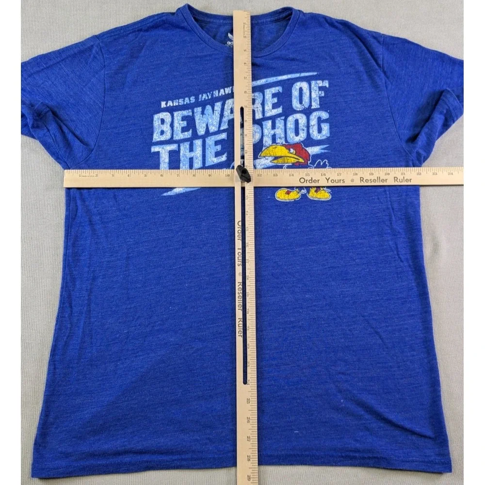 Kansas Jayhawks Shirt Mens XL Blue Adidas Basketball Retro Distressed Throwback